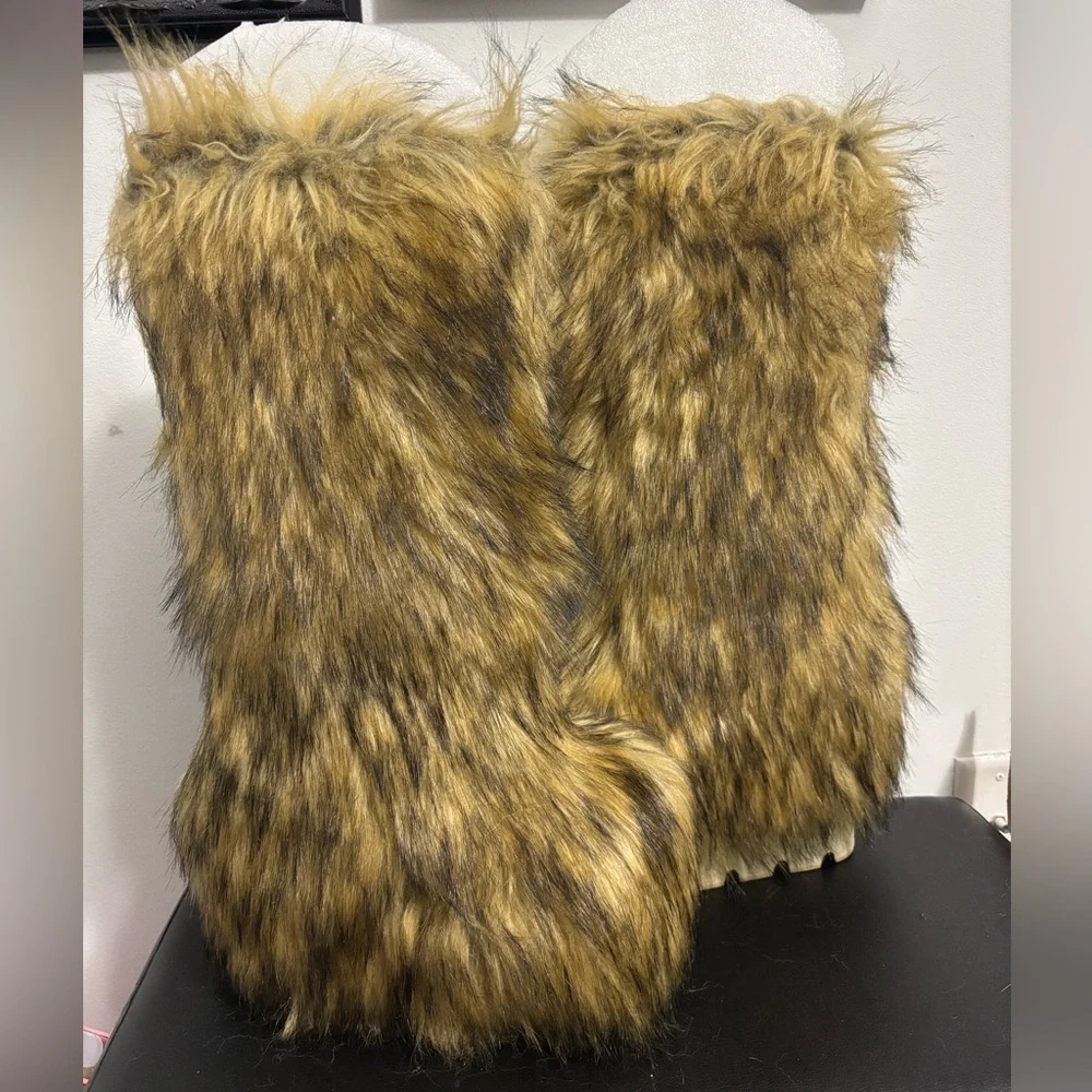 Dolls Kill / Club Exx Brown Wild Instinct Faux Fur Knee High Boots